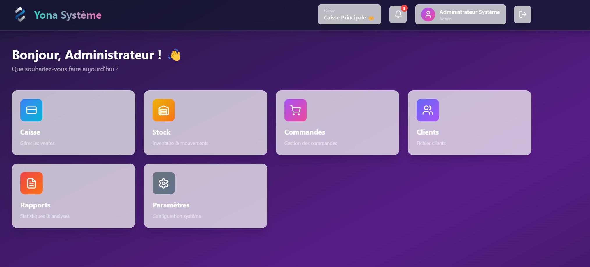 Menu principal Yona Système